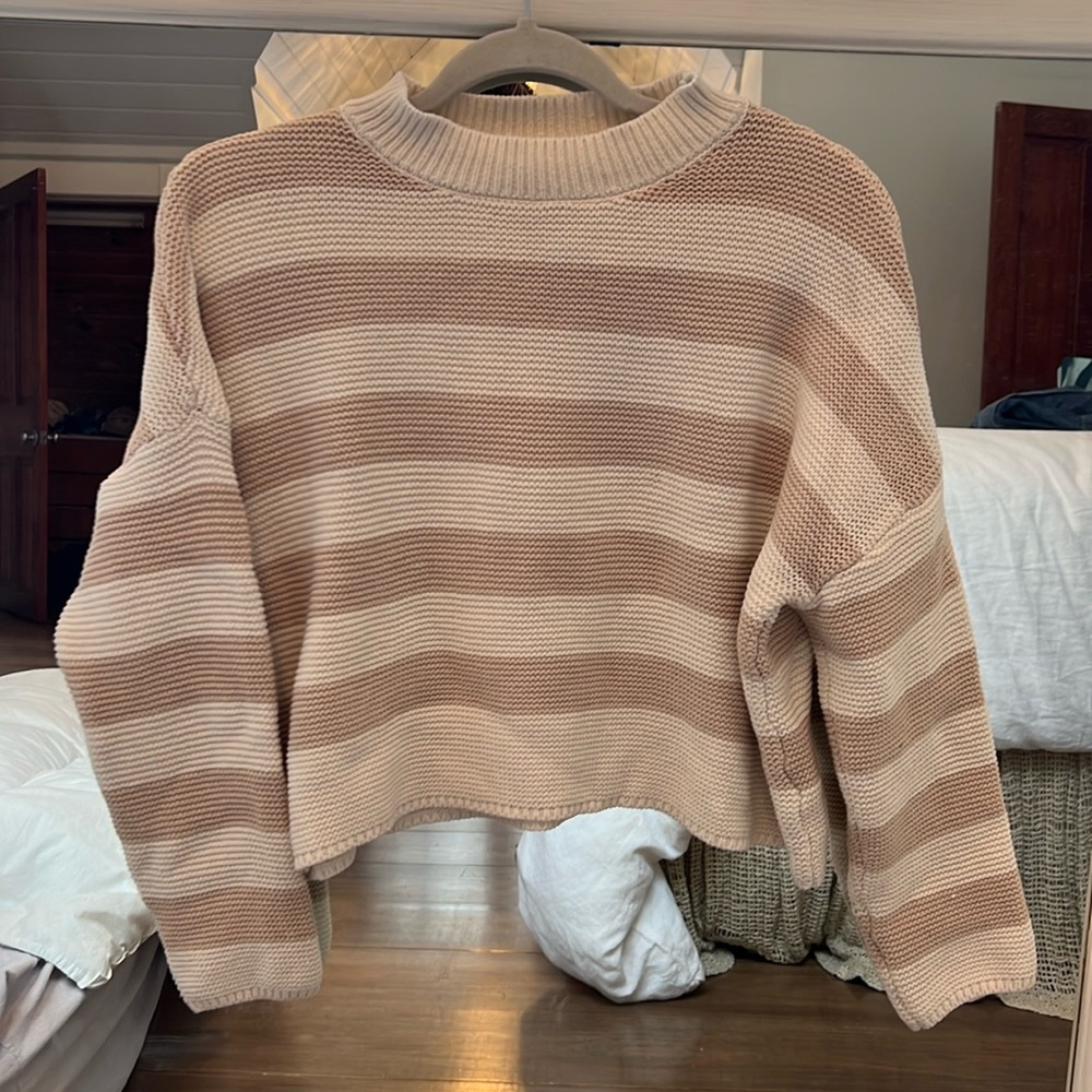 Tan and cream cotton knit sweater XS